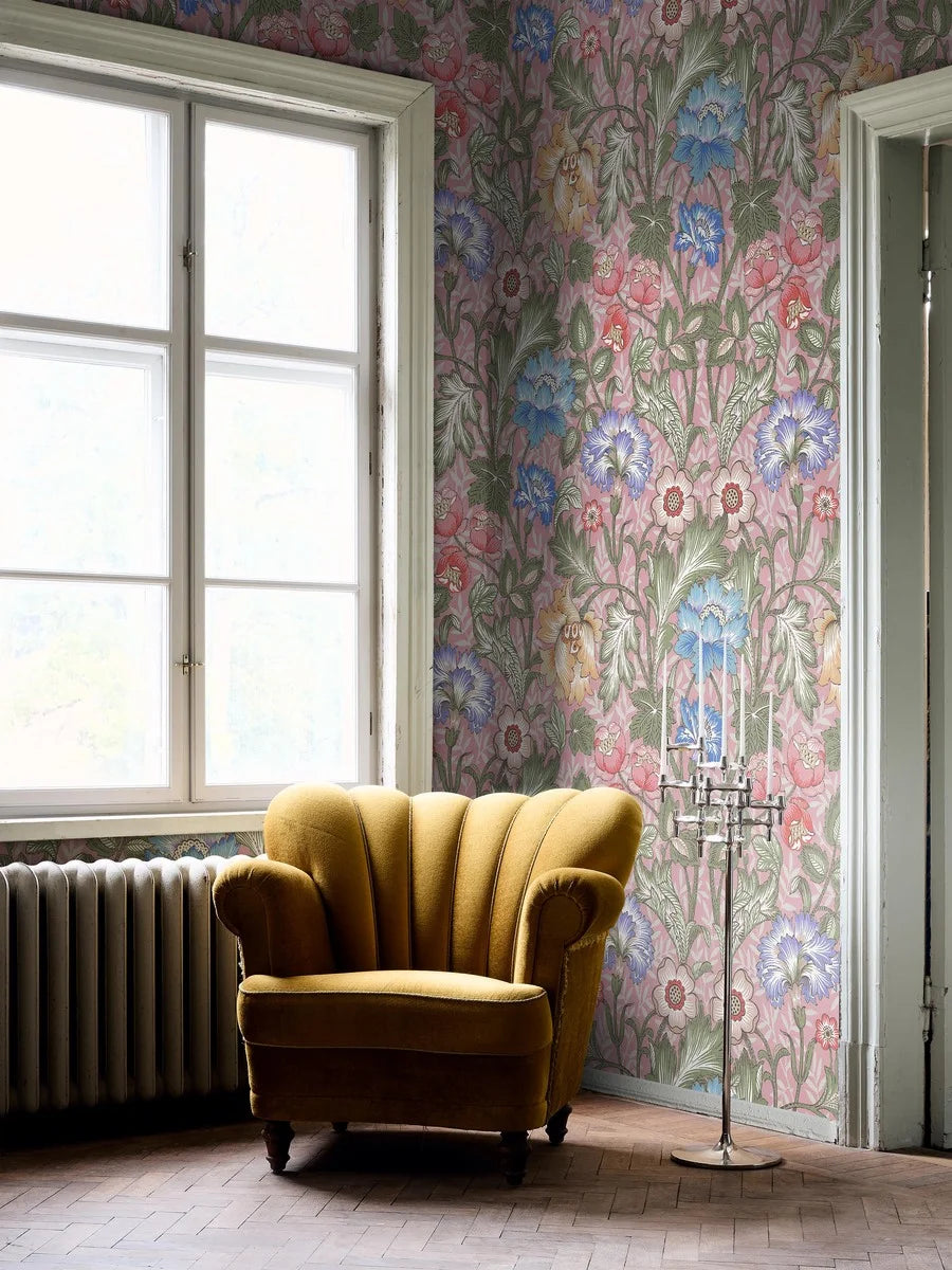 Designer wallpaper installation in a luxury residential space